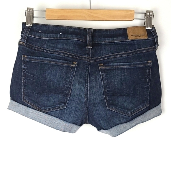 American Eagle Outfitters Super Stretch Shortie Shorts Dark Blue Denim Size 2 - Picture 2 of 12